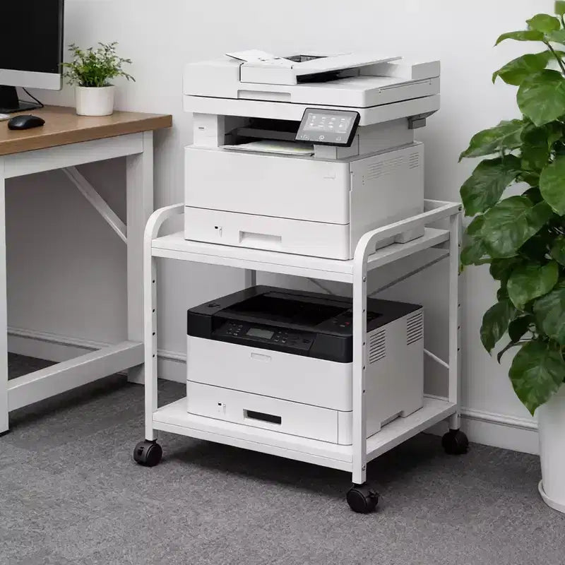 Soporte con ruedas de 2 niveles para impresora con estante ajustable y ruedas con bloqueo