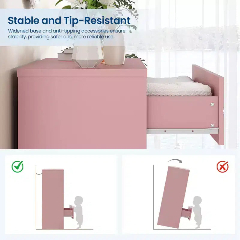 Cómoda Alta de Madera de 4 Cajones con Tiradores Dorados, Mueble Moderno de Almacenamiento, Parte Superior Ancha