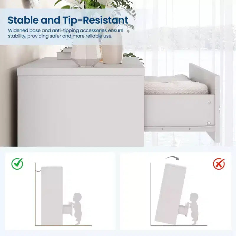 Cómoda Alta de Madera de 4 Cajones con Tiradores Dorados, Mueble Moderno de Almacenamiento, Parte Superior Ancha