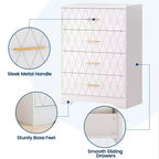 Cómoda Alta de Madera de 4 Cajones con Tiradores Dorados, Mueble Moderno de Almacenamiento, Parte Superior Ancha