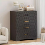 Cómoda Alta de Madera de 4 Cajones con Tiradores Dorados, Mueble Moderno de Almacenamiento, Parte Superior Ancha