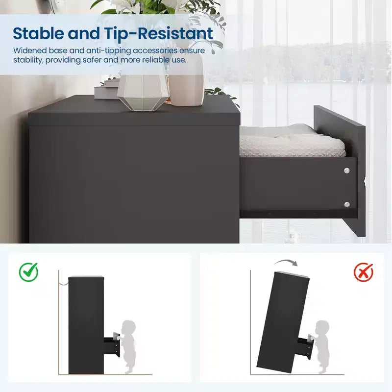 Cómoda Alta de Madera de 4 Cajones con Tiradores Dorados, Mueble Moderno de Almacenamiento, Parte Superior Ancha
