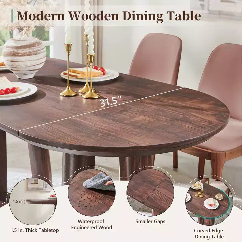 Mesa de comedor moderna de 63" para 6-8 personas con borde curvo, para cocina o comedor