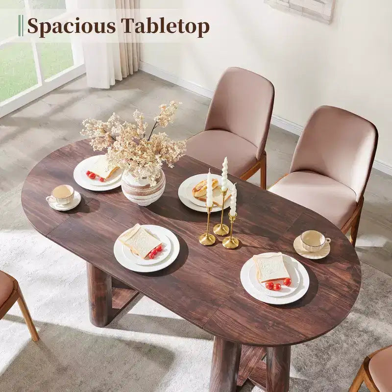 Mesa de comedor moderna de 63" para 6-8 personas con borde curvo, para cocina o comedor