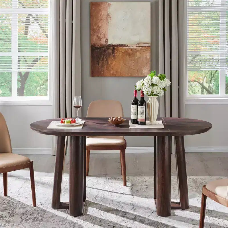 Mesa de comedor moderna de 63" para 6-8 personas con borde curvo, para cocina o comedor