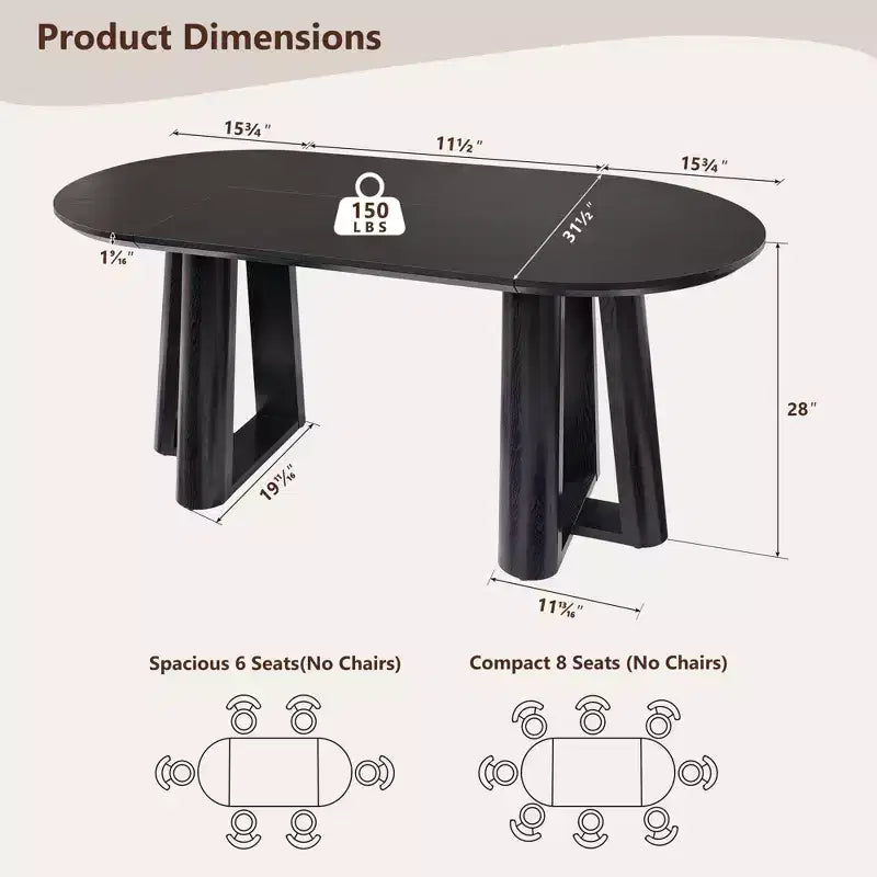 Mesa de comedor moderna de 63" para 6-8 personas con borde curvo, para cocina o comedor