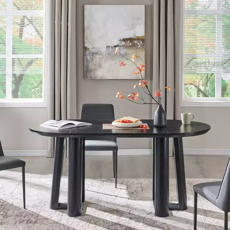Mesa de comedor moderna de 63" para 6-8 personas con borde curvo, para cocina o comedor