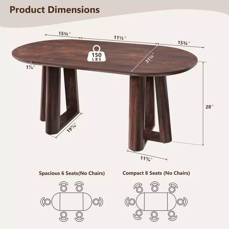 Mesa de comedor moderna de 63" para 6-8 personas con borde curvo, para cocina o comedor