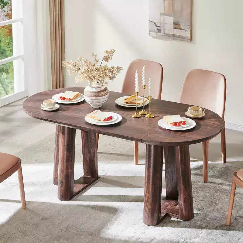 Mesa de comedor moderna de 63" para 6-8 personas con borde curvo, para cocina o comedor