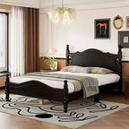 Estructura de cama de plataforma retro de madera tamaño matrimonial con láminas de madera, 227 kg, negro