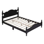 Estructura de cama de plataforma retro de madera tamaño matrimonial con láminas de madera, 227 kg, negro