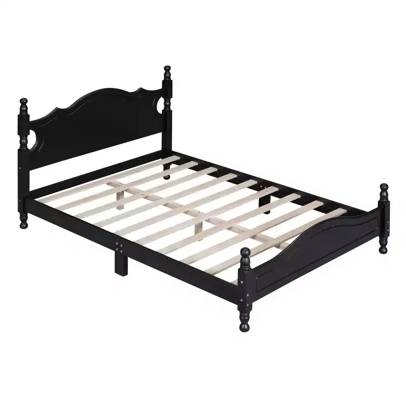 Estructura de cama de plataforma retro de madera tamaño matrimonial con láminas de madera, 227 kg, negro