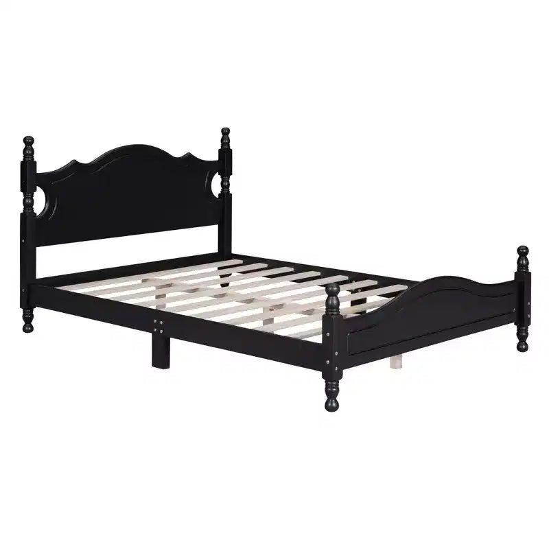 Estructura de cama de plataforma retro de madera tamaño matrimonial con láminas de madera, 227 kg, negro