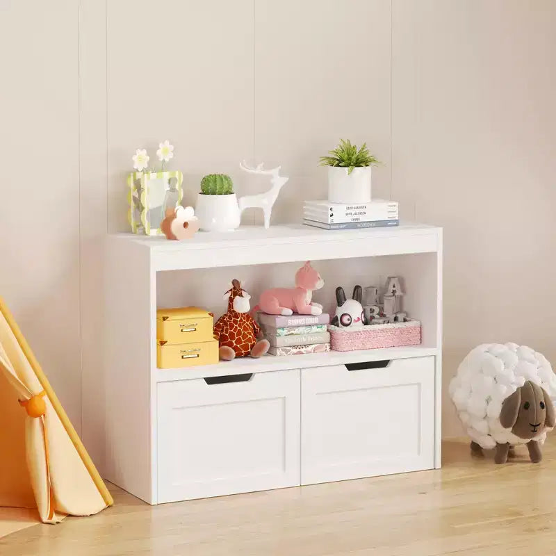 Mueble Organizador para Libros y Juguetes para Niños con Cajones y Estantes Abiertos, Blanco