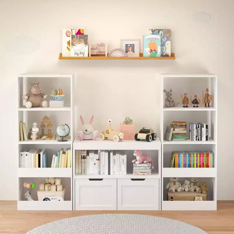 Mueble Organizador para Libros y Juguetes para Niños con Cajones y Estantes Abiertos, Blanco