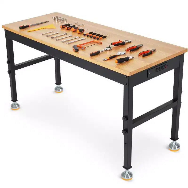 48 60 72 In Adjustable Workbench, Heavy Duty Work Bench with Built-in Power Outlets, 2500 LB Wood Top Work Table for Garage, Workshop, Repair Shop