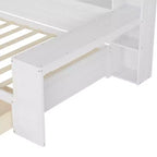 Cama individual multifuncional con estantes de almacenamiento, cajones y escritorio de estudio, blanco antiguo