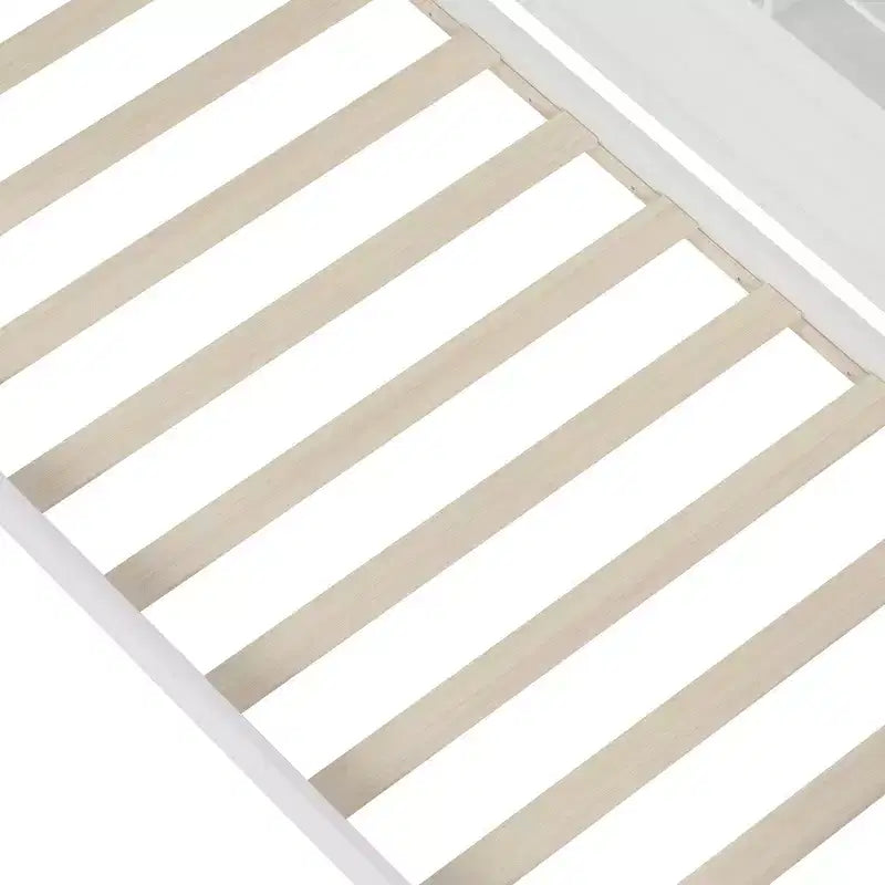 Cama individual multifuncional con estantes de almacenamiento, cajones y escritorio de estudio, blanco antiguo