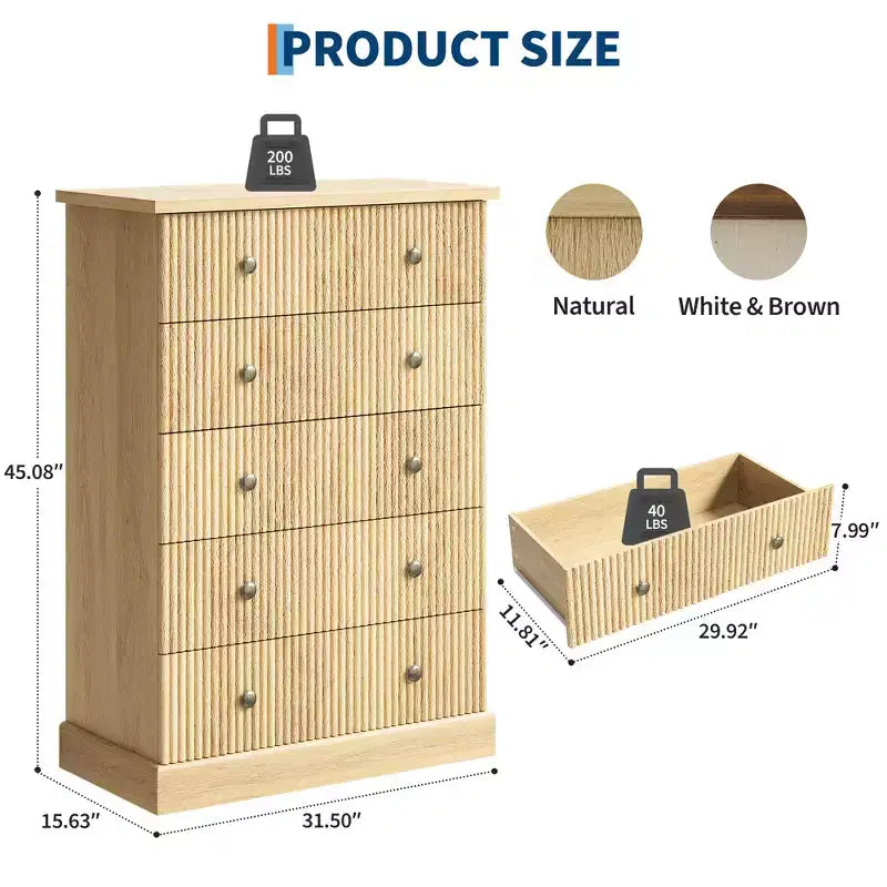 Cómoda horizontal acanalada, cómoda de madera con tiradores metálicos, moderna