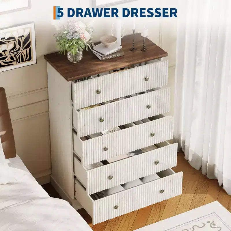 Cómoda horizontal acanalada, cómoda de madera con tiradores metálicos, moderna