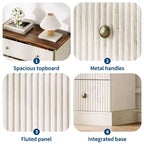 Cómoda horizontal acanalada, cómoda de madera con tiradores metálicos, moderna
