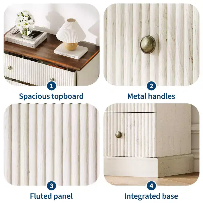 Cómoda horizontal acanalada, cómoda de madera con tiradores metálicos, moderna