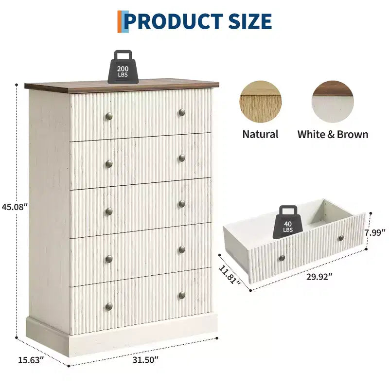 Cómoda horizontal acanalada, cómoda de madera con tiradores metálicos, moderna