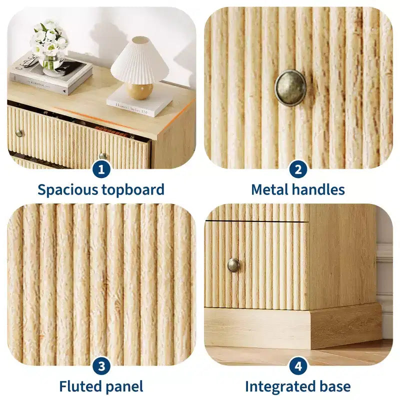 Cómoda horizontal acanalada, cómoda de madera con tiradores metálicos, moderna