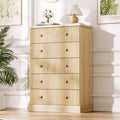 Drawer Dresser for Bedroom, Fluted Horizontal Chest of Drawers, Wood Dresser with Metal Handles, Modern Storage Dresser