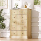 Drawer Dresser for Bedroom, Fluted Horizontal Chest of Drawers, Wood Dresser with Metal Handles, Modern Storage Dresser