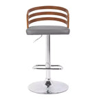 Taburete de Bar Giratorio de Altura Ajustable, Piel Sintética Negra y Madera de Nogal, Base Cromada