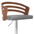 Taburete de Bar Giratorio de Altura Ajustable, Piel Sintética Negra y Madera de Nogal, Base Cromada