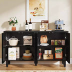 Aparador tipo bufé moderno con 4 puertas y estantes de almacenamiento, 149,86 cm, negro