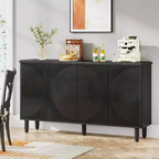 Aparador tipo bufé moderno con 4 puertas y estantes de almacenamiento, 149,86 cm, negro