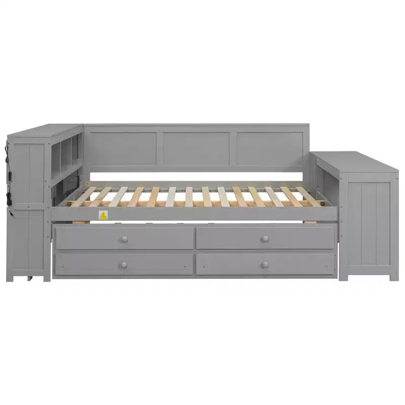 Sofá cama individual XL con nido, escritorio, estantes de almacenamiento y luces LED