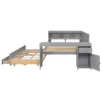 Sofá cama individual XL con nido, escritorio, estantes de almacenamiento y luces LED