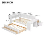 Sofá cama individual XL con nido, escritorio, estantes de almacenamiento y luces LED