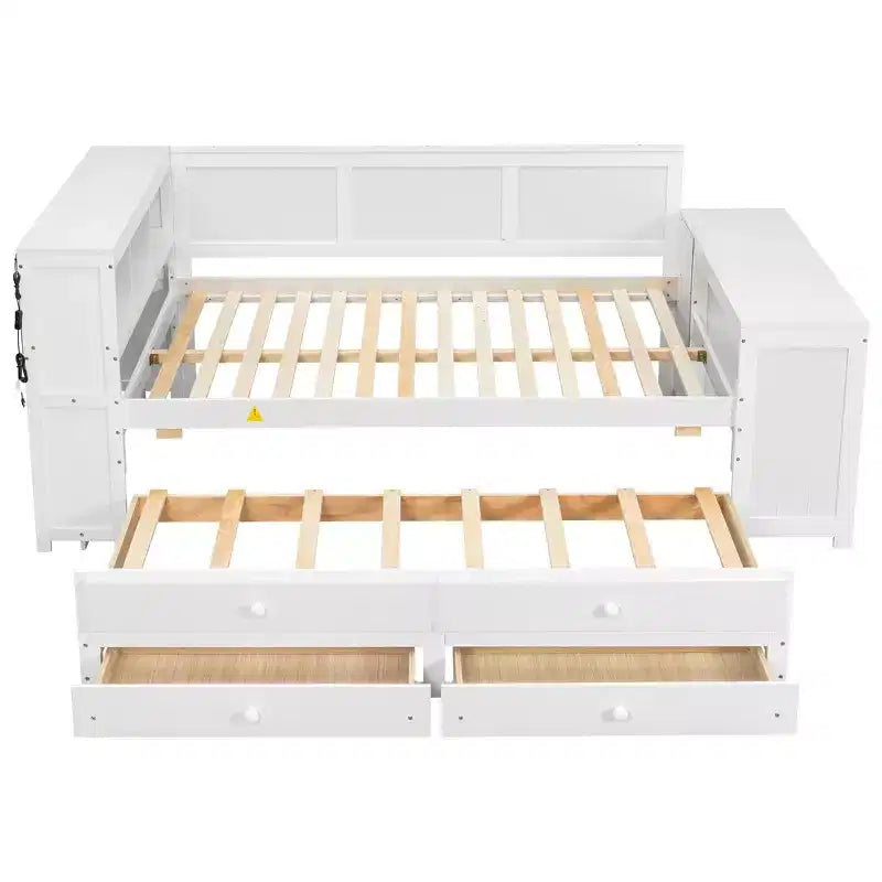 Sofá cama individual XL con nido, escritorio, estantes de almacenamiento y luces LED