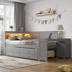 Sofá cama individual XL con nido, escritorio, estantes de almacenamiento y luces LED