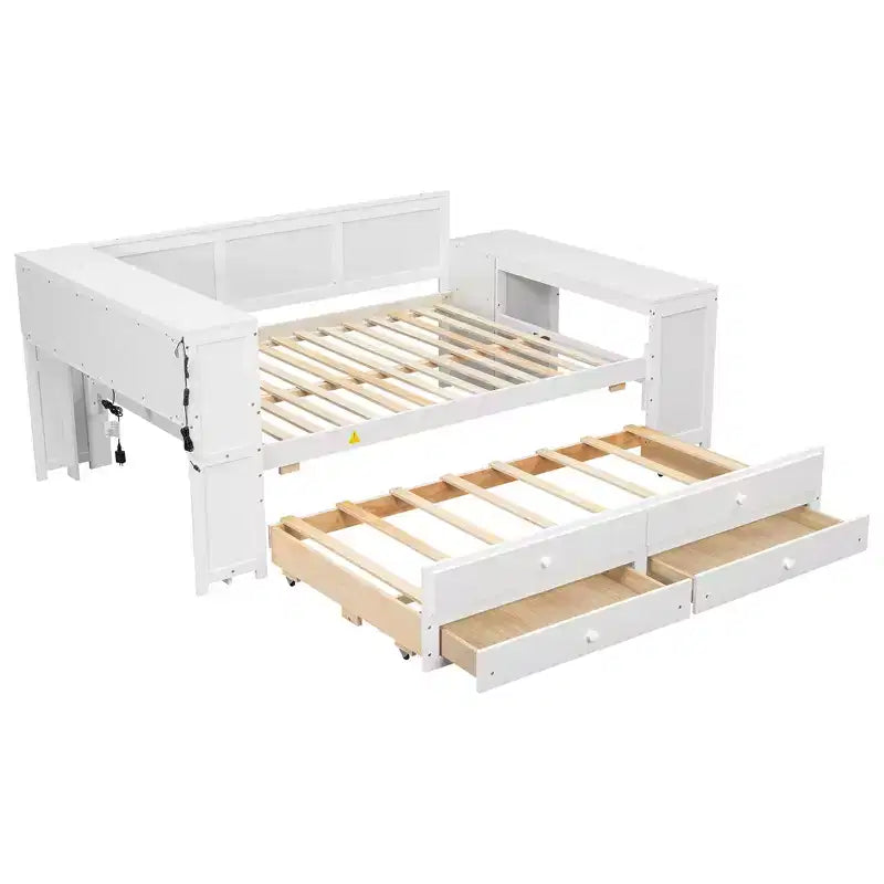 Sofá cama individual XL con nido, escritorio, estantes de almacenamiento y luces LED