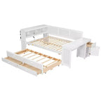 Sofá cama individual XL con nido, escritorio, estantes de almacenamiento y luces LED