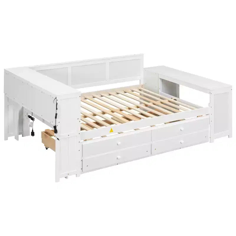Sofá cama individual XL con nido, escritorio, estantes de almacenamiento y luces LED