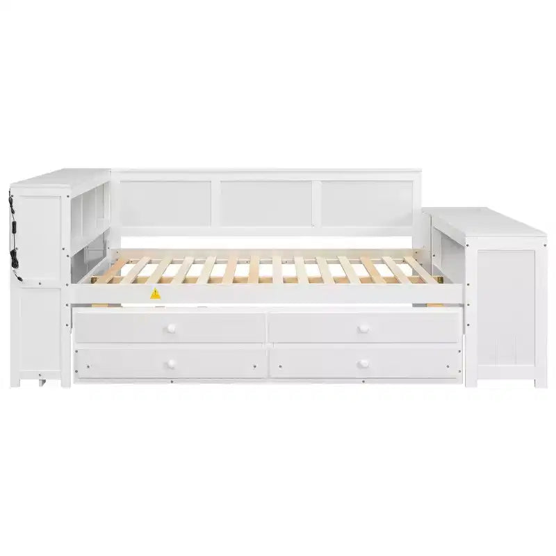 Sofá cama individual XL con nido, escritorio, estantes de almacenamiento y luces LED
