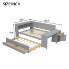 Sofá cama individual XL con nido, escritorio, estantes de almacenamiento y luces LED