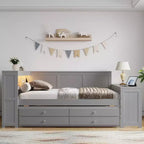 Sofá cama individual XL con nido, escritorio, estantes de almacenamiento y luces LED