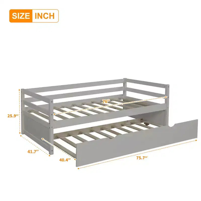 Sofá cama doble de madera maciza con nido extraíble, cama capitana, gris