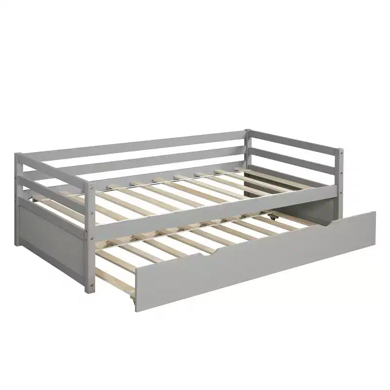 Sofá cama doble de madera maciza con nido extraíble, cama capitana, gris