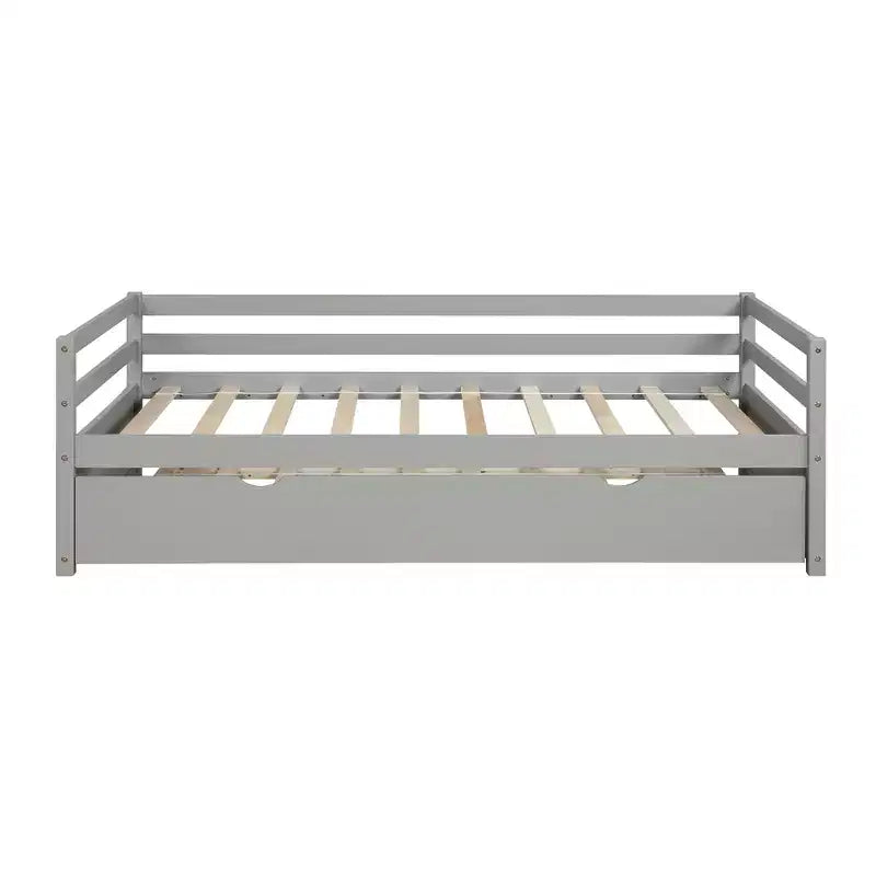Sofá cama doble de madera maciza con nido extraíble, cama capitana, gris