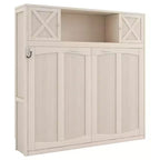 Cama Murphy de tamaño completo con armarios de almacenamiento, marco de cama de pared de madera, beige