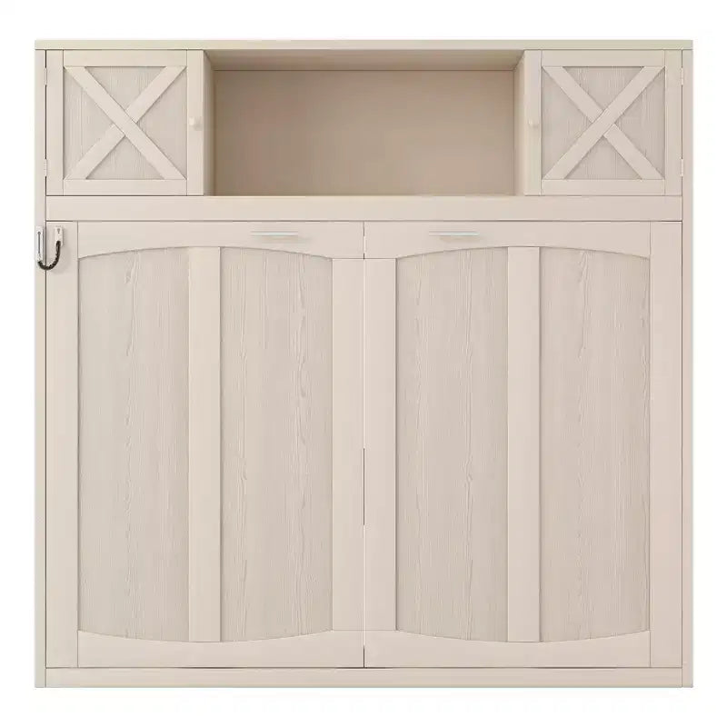Cama Murphy de tamaño completo con armarios de almacenamiento, marco de cama de pared de madera, beige